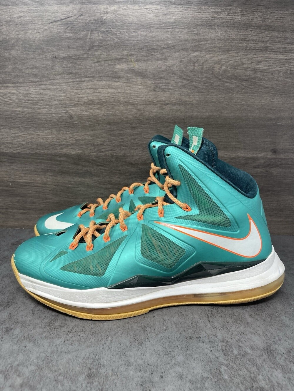 Nike LeBron X Miami Dolphins Setting Size 12 Mens Teal Orange Shoes 541100-302